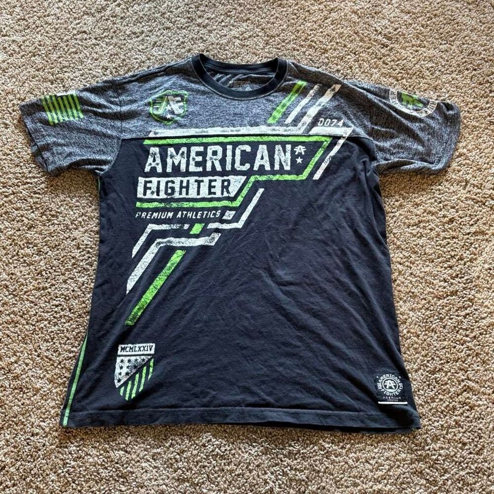 American-fighter Men's Grey and Black T-shirt